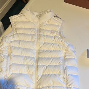 White down Puffer Vest with Pink Logo